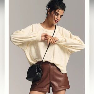 Pilcro Anthropologie Ivory Ruffled Raglan Thermal Top